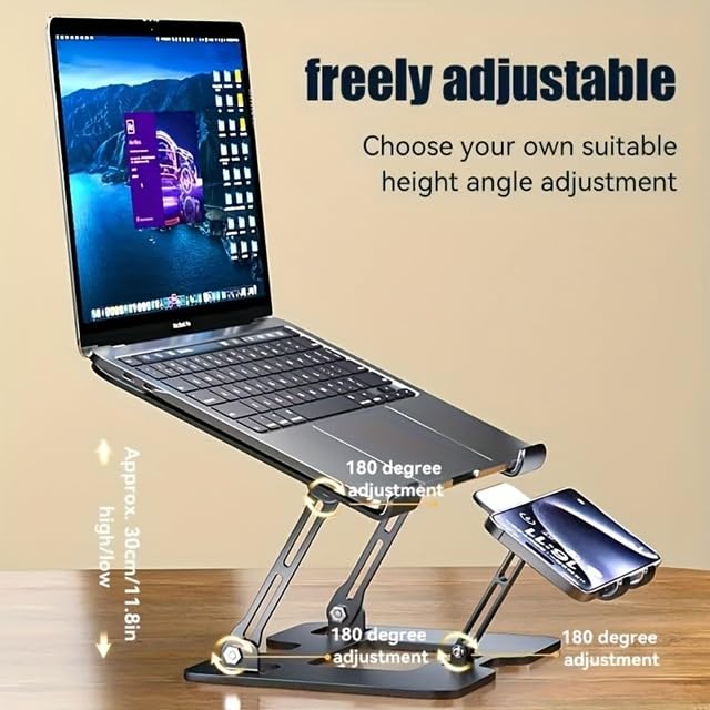 Omana Ergonomic 2-in-1 Laptop Stand with Phone Holder for Desk, Adjustable Riser, Sturdy and Portable, Fits All Laptops and Phone Silver - image 2