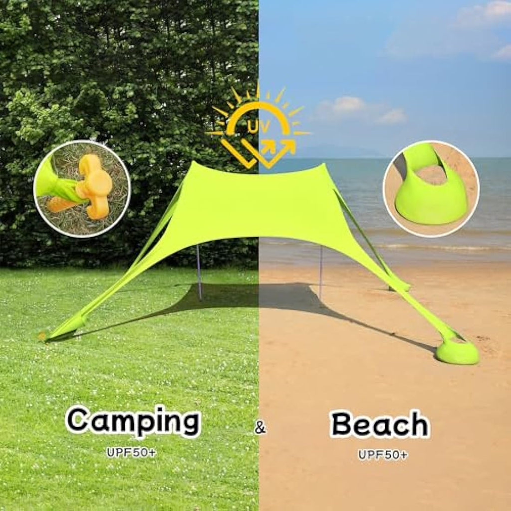 Floving Portable Beach Shade Tent – 4-5 Person UV Sun Shelter (Green)