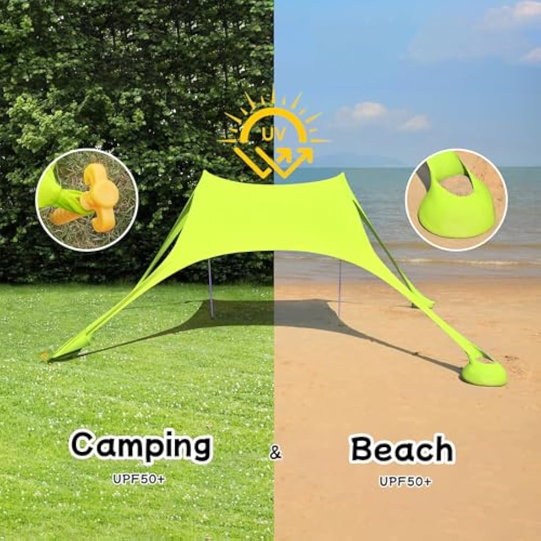 Floving Portable Beach Shade Tent – 4-5 Person UV Sun Shelter (Green)