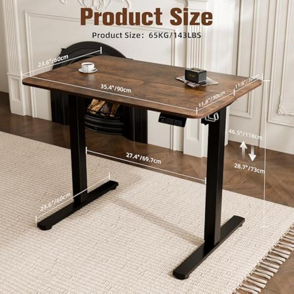 ERGOMAKER Electric Standing Desk - 90x60cm Height Adjustable - Rustic Brown