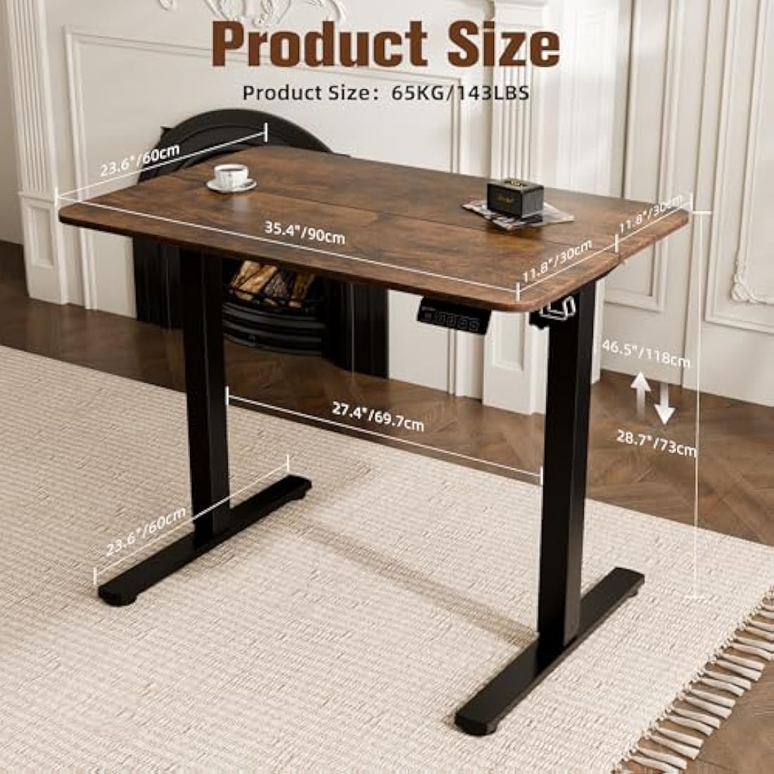 ERGOMAKER Electric Standing Desk - 90x60cm Height Adjustable - Rustic Brown