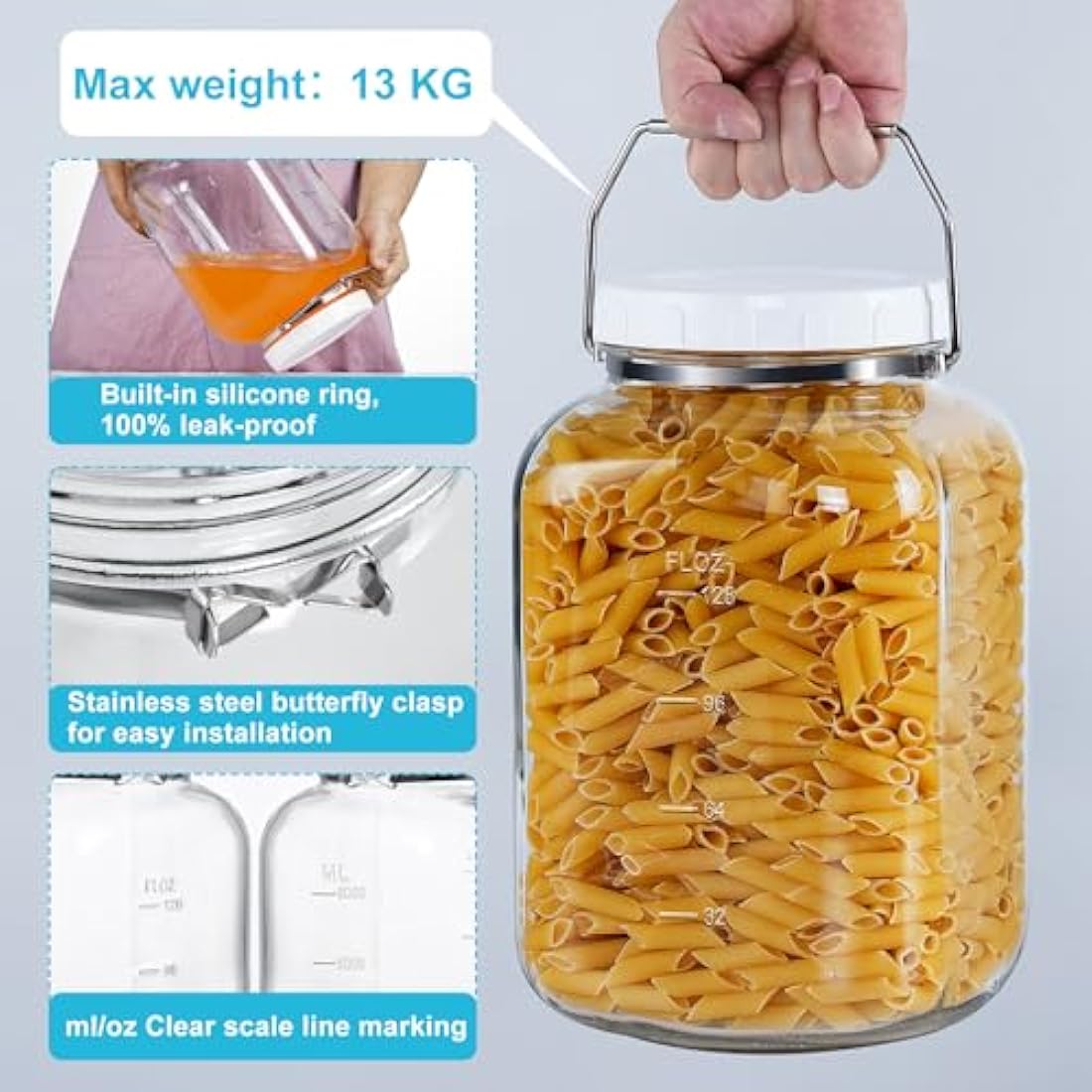 Absovetu 2 Pack Large 5.7L Glass Storage Jars with Airtight Lids