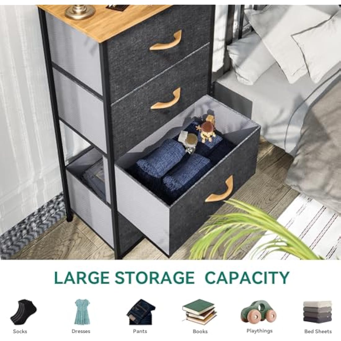 YITAHOME 4 Drawer Fabric Dresser – Sturdy Steel Frame Storage, Dark Grey