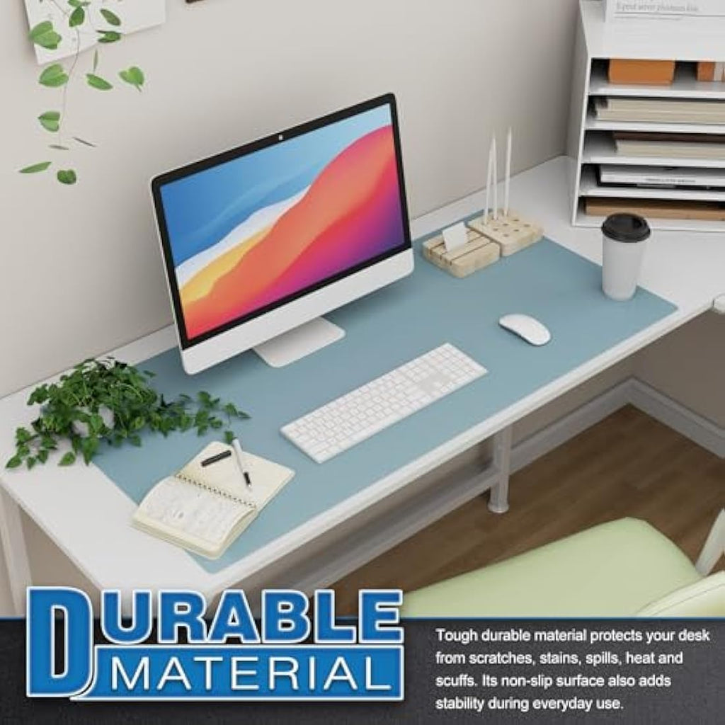 K KNODEL Leather Desk Mat | Dual-Sided Waterproof Office Pad, Light Blue