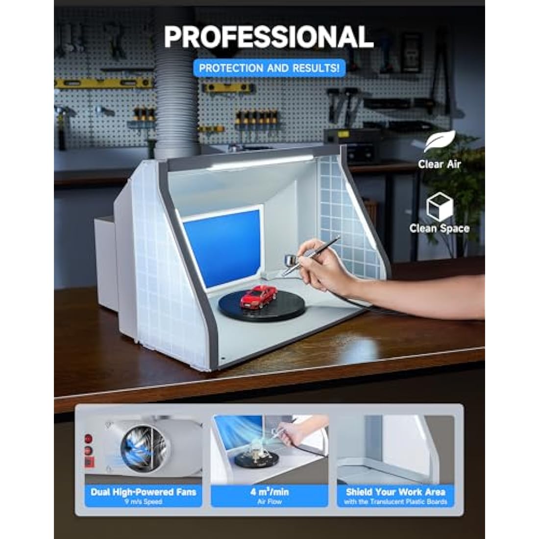 CO-Z Portable Airbrush Spray Booth with LED Lights and 19cm Turntable