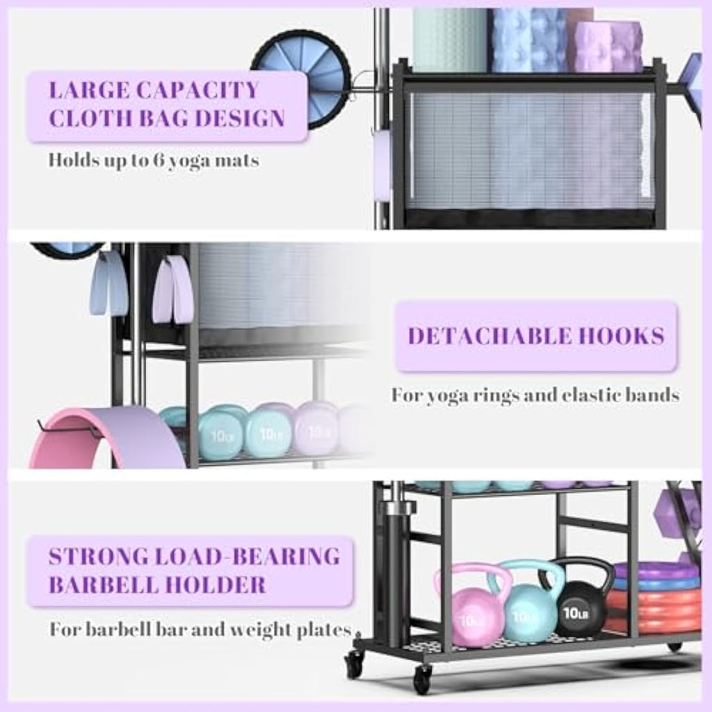 Mythinglogic Dumbbell Rack - Steel Weight Stand with Wheels & Hooks