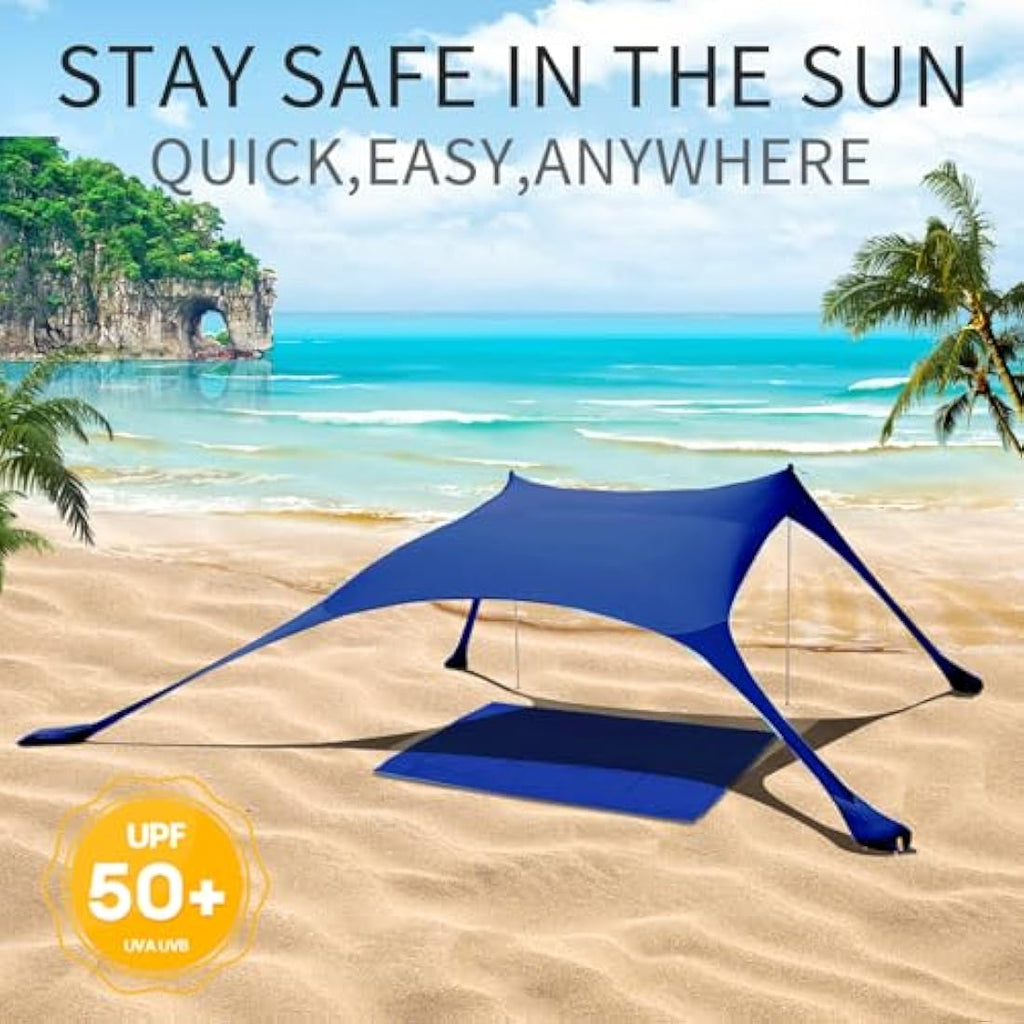 CUUPO 7x7ft Beach Tent Sun Shelter | UPF 50+ Lycra Canopy – Navy Blue