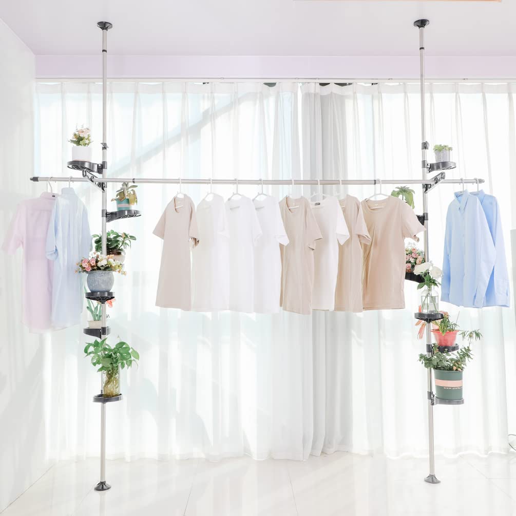 BAOYOUNI Indoor Plant Pole Stand | 12-Tray Floor to Ceiling Tension Rack