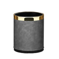 SXYLOB Luxury Metal Waste Bin 10L, Double Layer Trash Can PU Leather Covered Round Wastebasket Dust Bins for Kitchen Bathroom Hotel Office Grey Hui