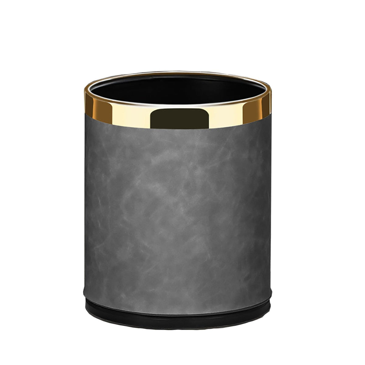 SXYLOB Luxury Metal Waste Bin 10L, Double Layer Trash Can PU Leather Covered Round Wastebasket Dust Bins for Kitchen Bathroom Hotel Office Grey Hui