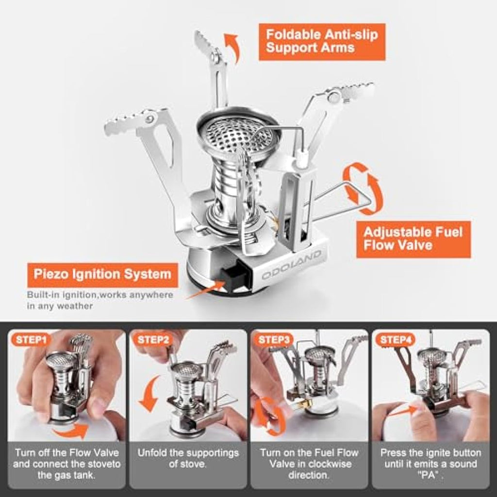 Odoland 10-Piece Ceramic Non-Stick Camping Cookware Kit with Stove