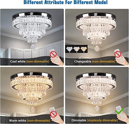 15.7" Modern K9 Crystal Chandelier – Dimmable LED Flush Mount