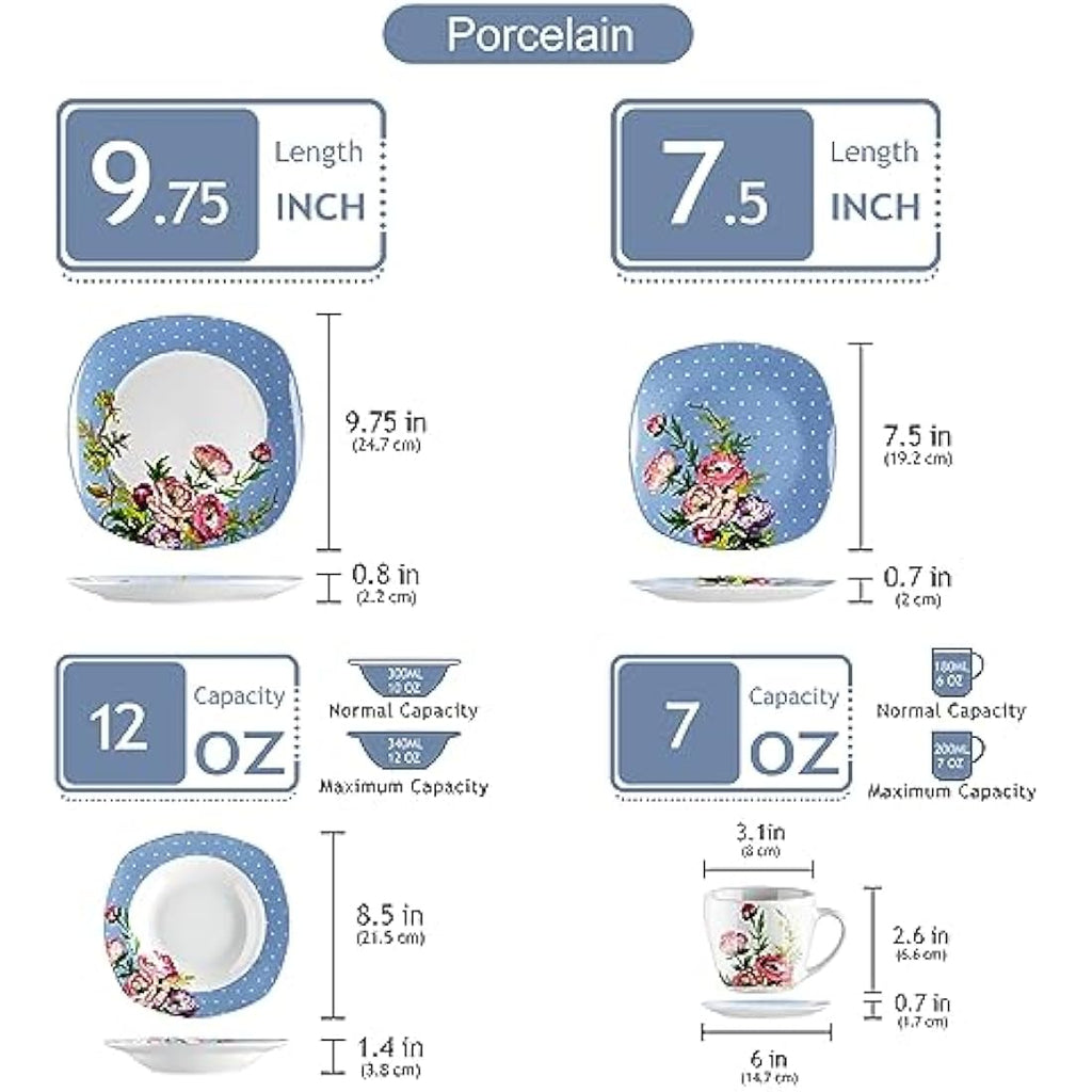 VEWEET Hannah 30-Piece Porcelain Dinner Set | Floral Service for 6