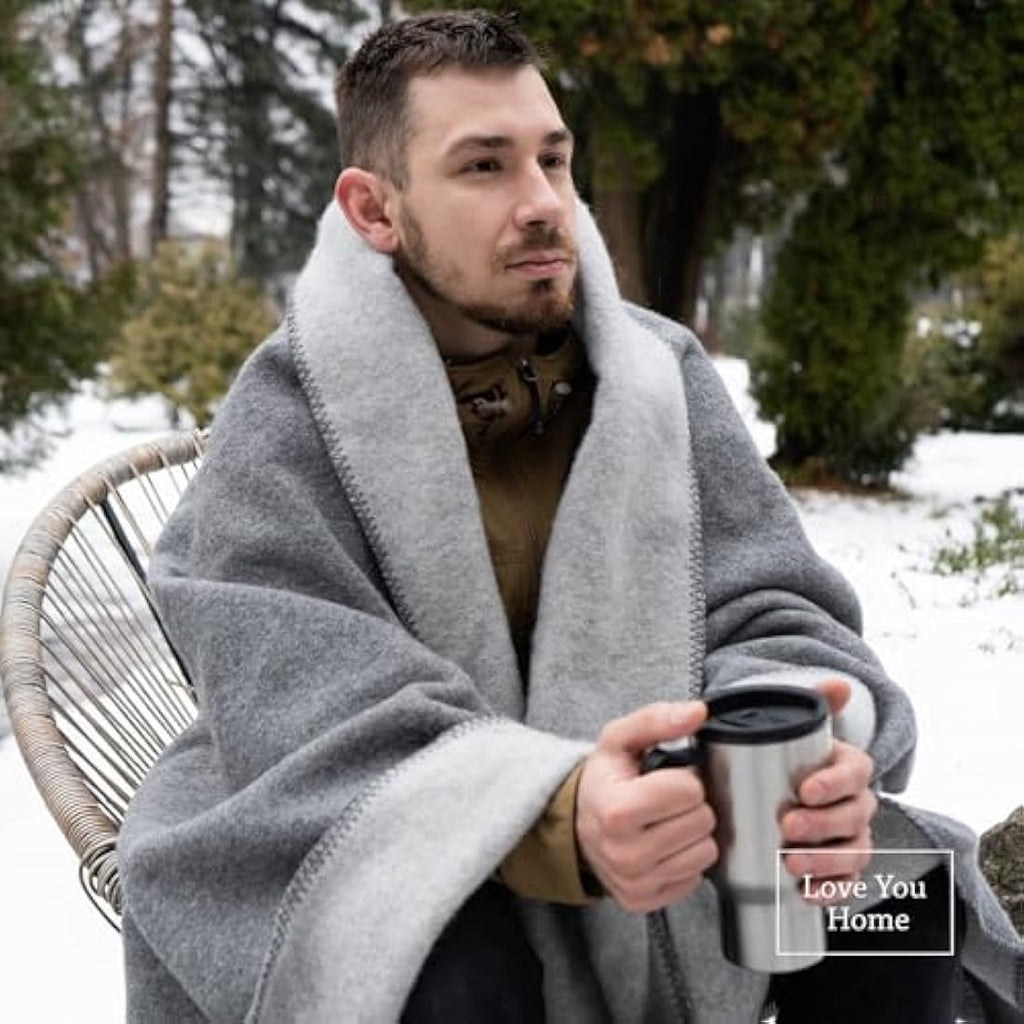 LYHome Merino Wool Travel Blanket – Warm Outdoor Camping Throw, Gray