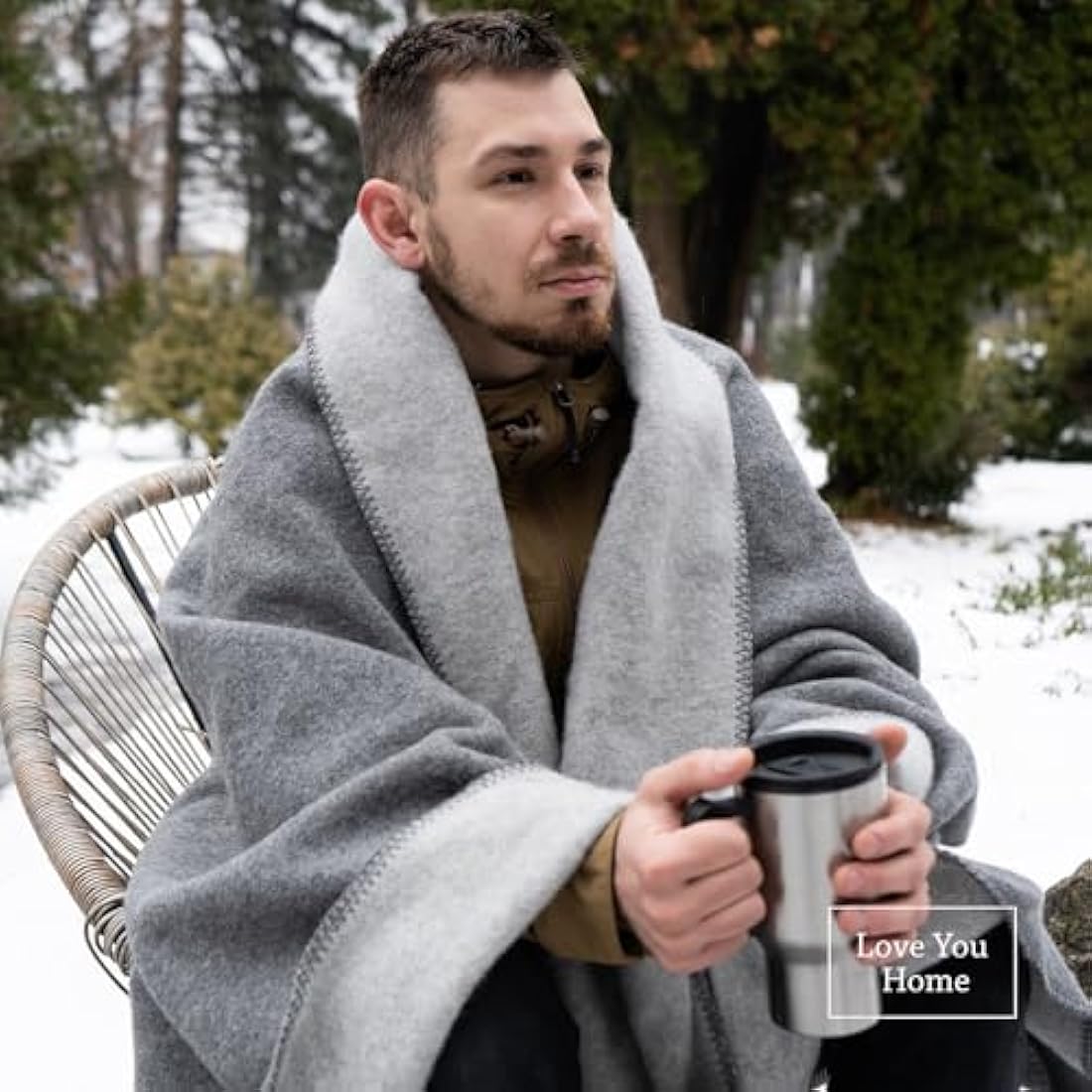LYHome Merino Wool Travel Blanket – Warm Outdoor Camping Throw, Gray