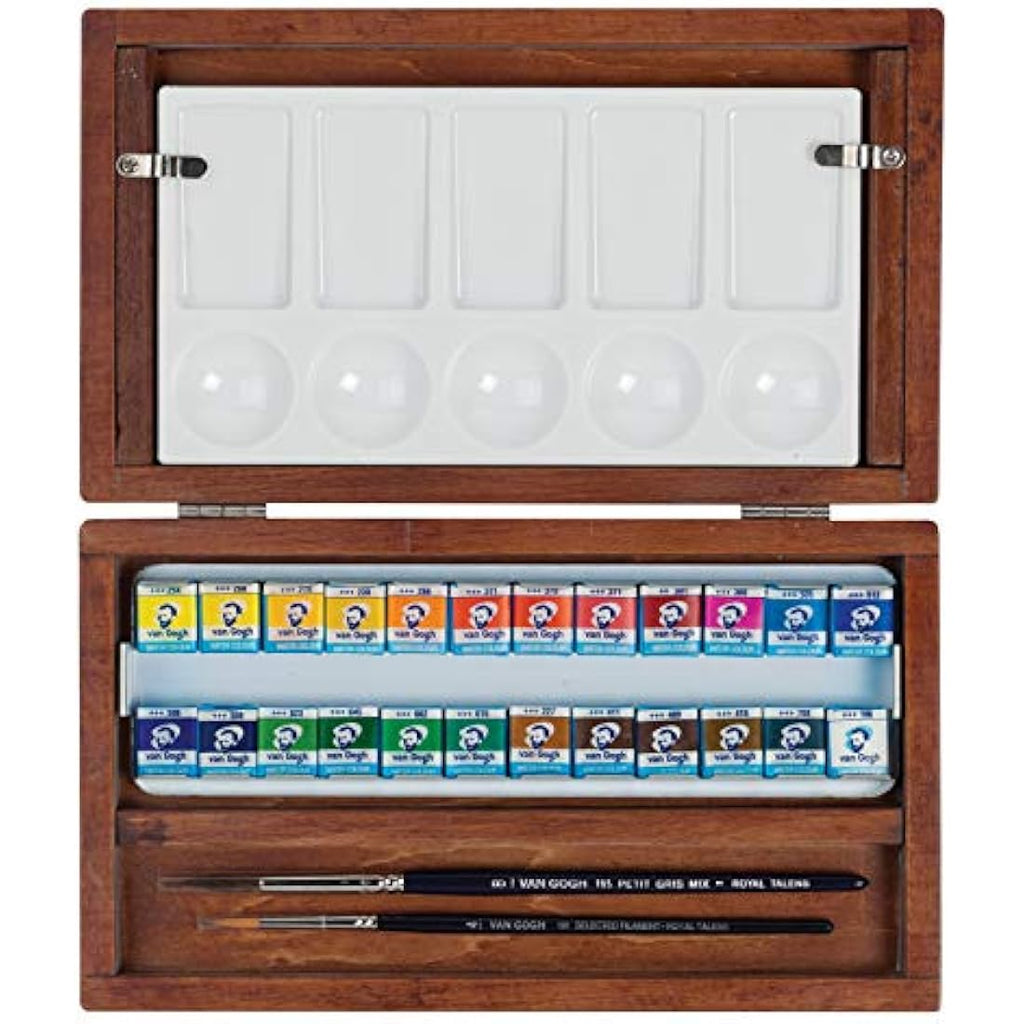 Van Gogh Water Colour Paint Set – 24 Pans Wooden Box with Brush