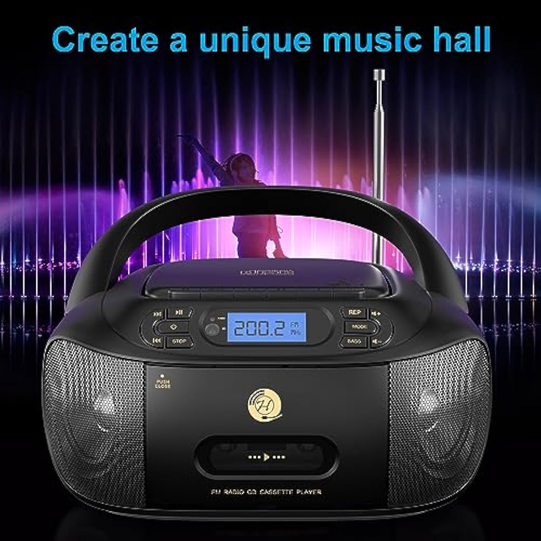 Hernido Portable CD Cassette Player Boombox | Rechargeable FM Radio Stereo