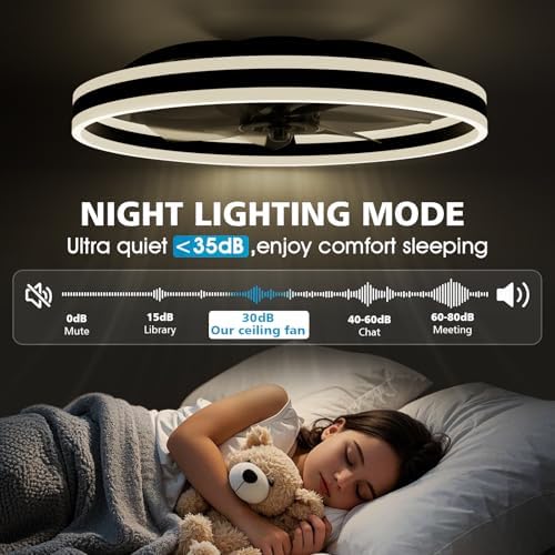 NIORSUN 60cm Smart LED Ceiling Fan with Remote | 6-Speed Dimmable Black