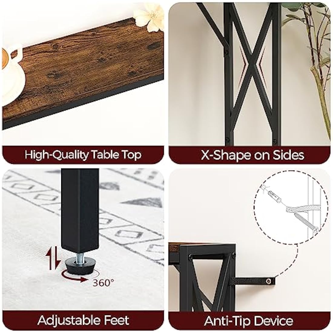 MAHANCRIS 2-Pack Console Table with Charging Station - Rustic Brown