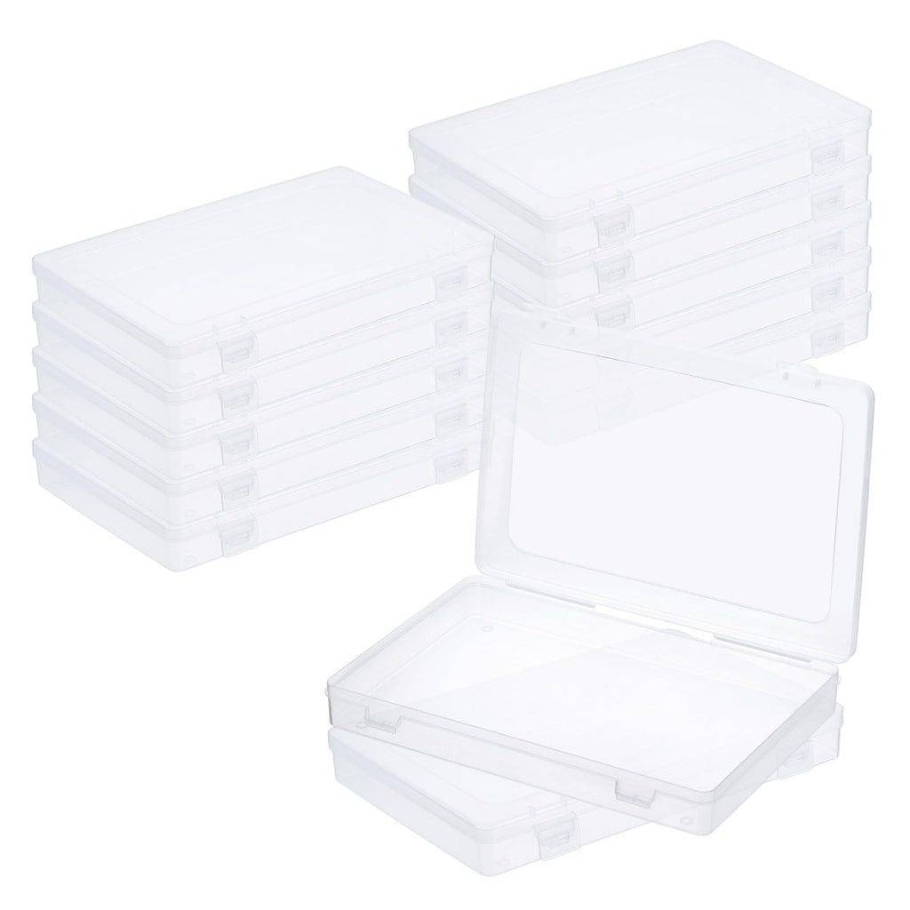 PATIKIL 9x6x1.2inch Clear Storage Box with Hinged Lid, 12Pack Plastic Stackable Rectangle Organizer Container for Beads Jewelry Small Items Art Craft - image 1