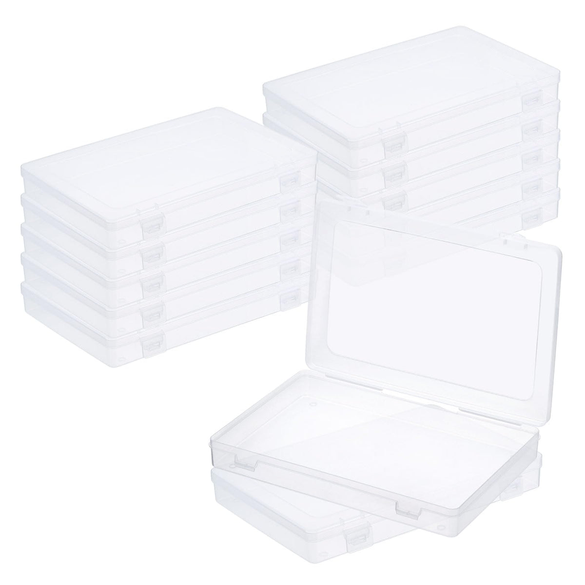 PATIKIL 9x6x1.2inch Clear Storage Box with Hinged Lid, 12Pack Plastic Stackable Rectangle Organizer Container for Beads Jewelry Small Items Art Craft - image 1