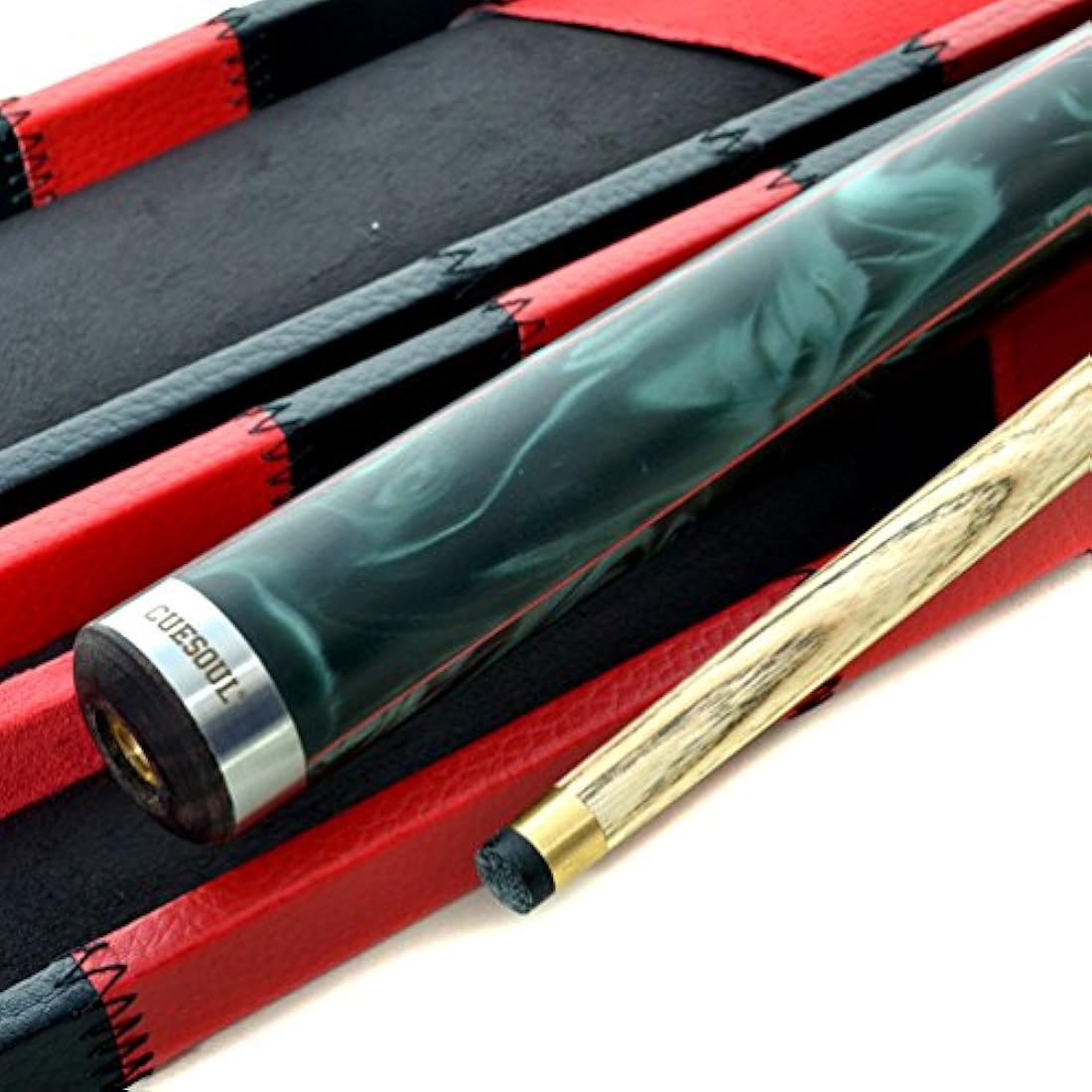 CUESOUL 57" Hand-Spliced 3/4 Snooker Cue | Ash Wood with Leatherette Case