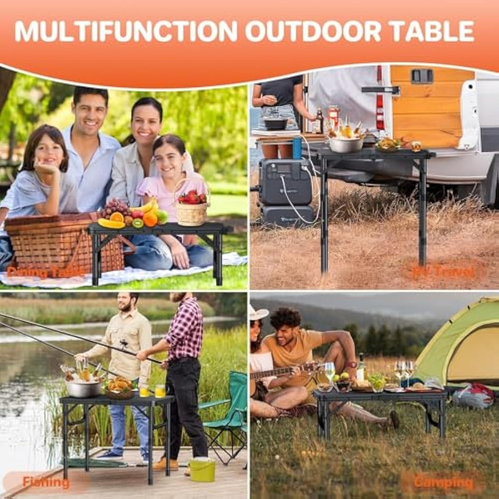 FUNYKICH 2ft Folding Camping Table | 3-Height Adjustable Aluminum - Black