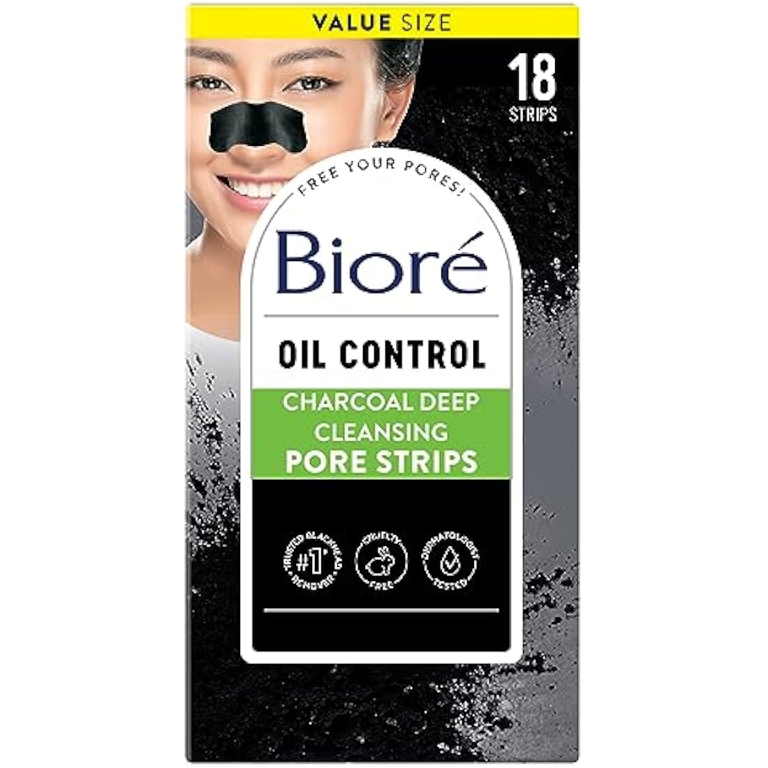 Biore Charcoal Pore Strips – Deep Cleansing Blackhead Remover, 18 Count