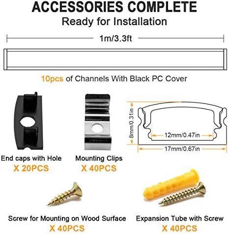 Jirvyuk 10-Pack U-Shape LED Aluminum Channel with Black Diffuser – 1m