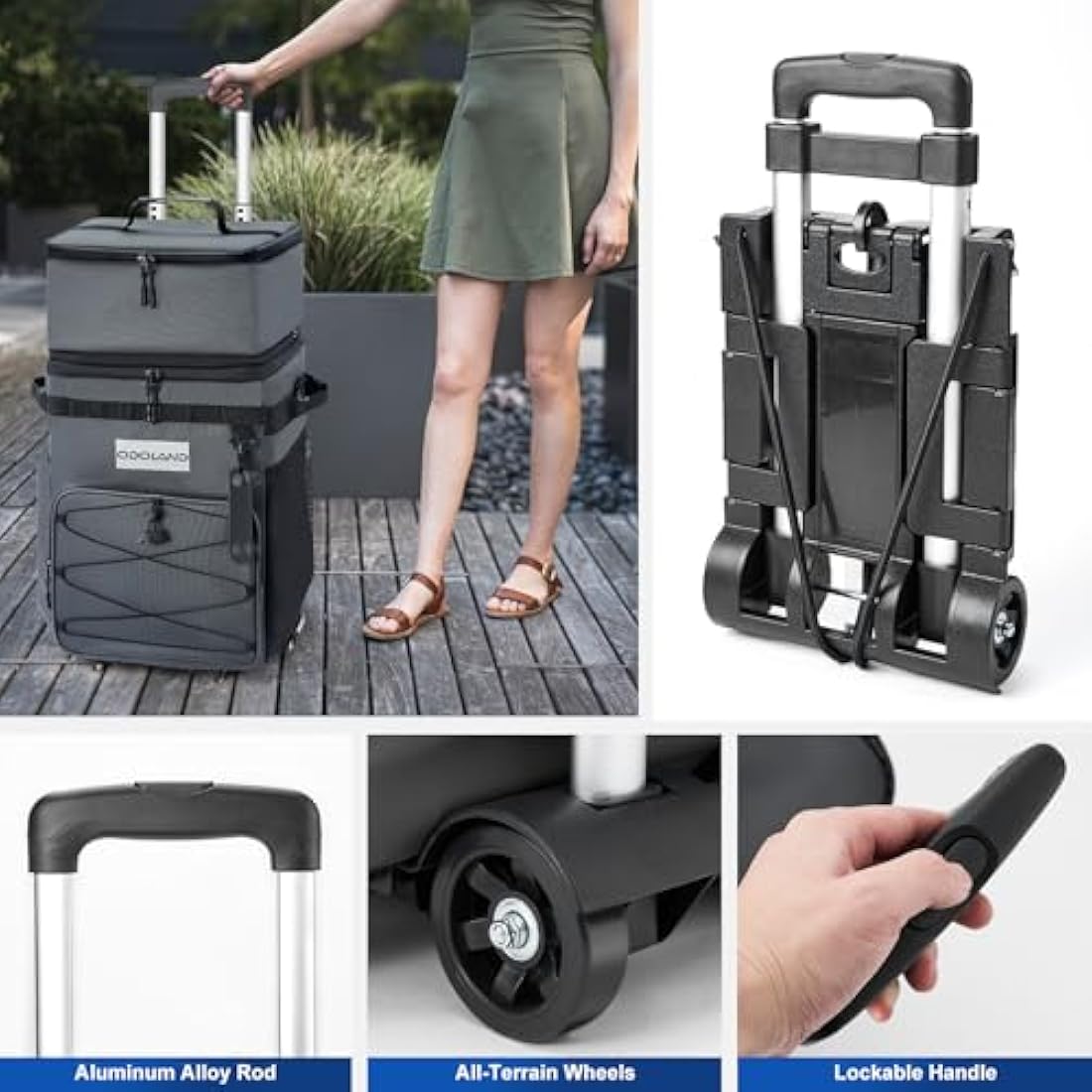 Odoland Rolling Cooler with Wheels | 72-Can Insulated Leakproof Trolley Bag