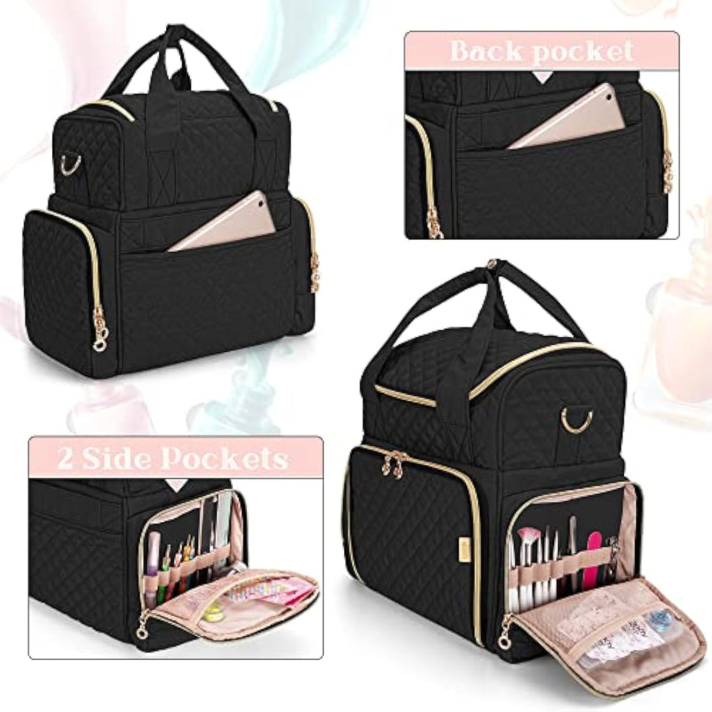 Luxja Nail Polish Case | Holds 48 Bottles & Nail Lamp | Black Organizer