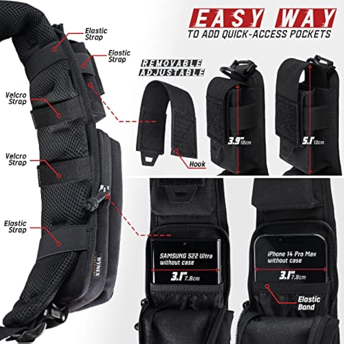 WYNEX Tactical MOLLE Shoulder Strap Pouch | Double Zipper EDC Phone Bag