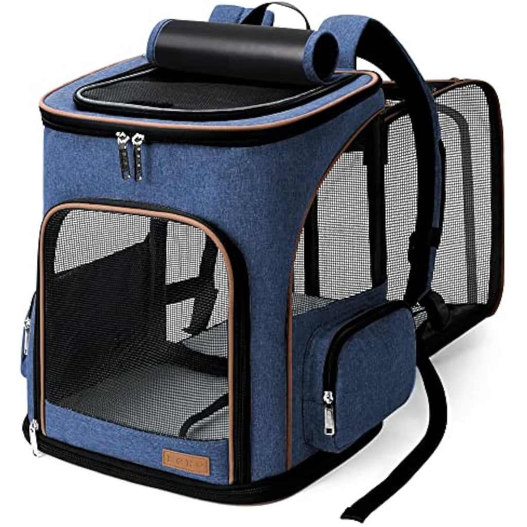Lekesky Expandable Cat Carrier Backpack | Breathable Pet Rucksack - Blue