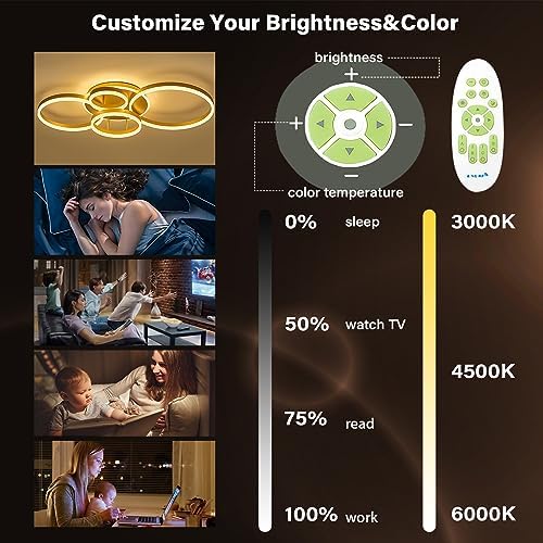 XEMQENER LED Ceiling Light | 77W Dimmable Modern 5-Ring Chandelier