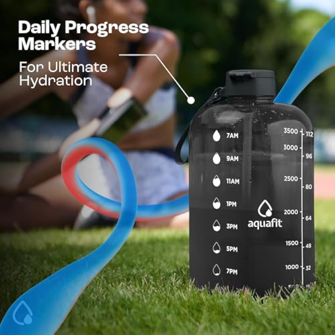AQUAFIT 1 Gallon Water Bottle with Time Marker – 4L Gym Jug, Grey