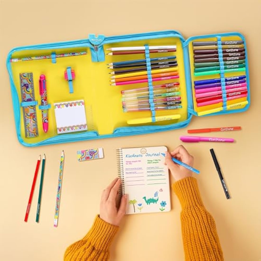 GirlZone Rainbow Stationery Set – 43-Piece Jumbo Art Case for Girls