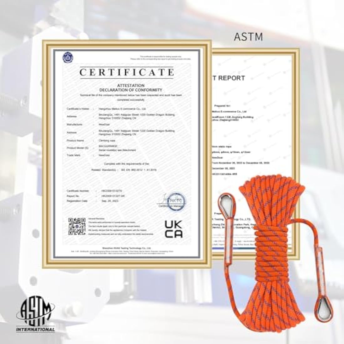 NewDoar 8mm Static Climbing Rope – 14kN Polyester Safety Cord with Carabiners