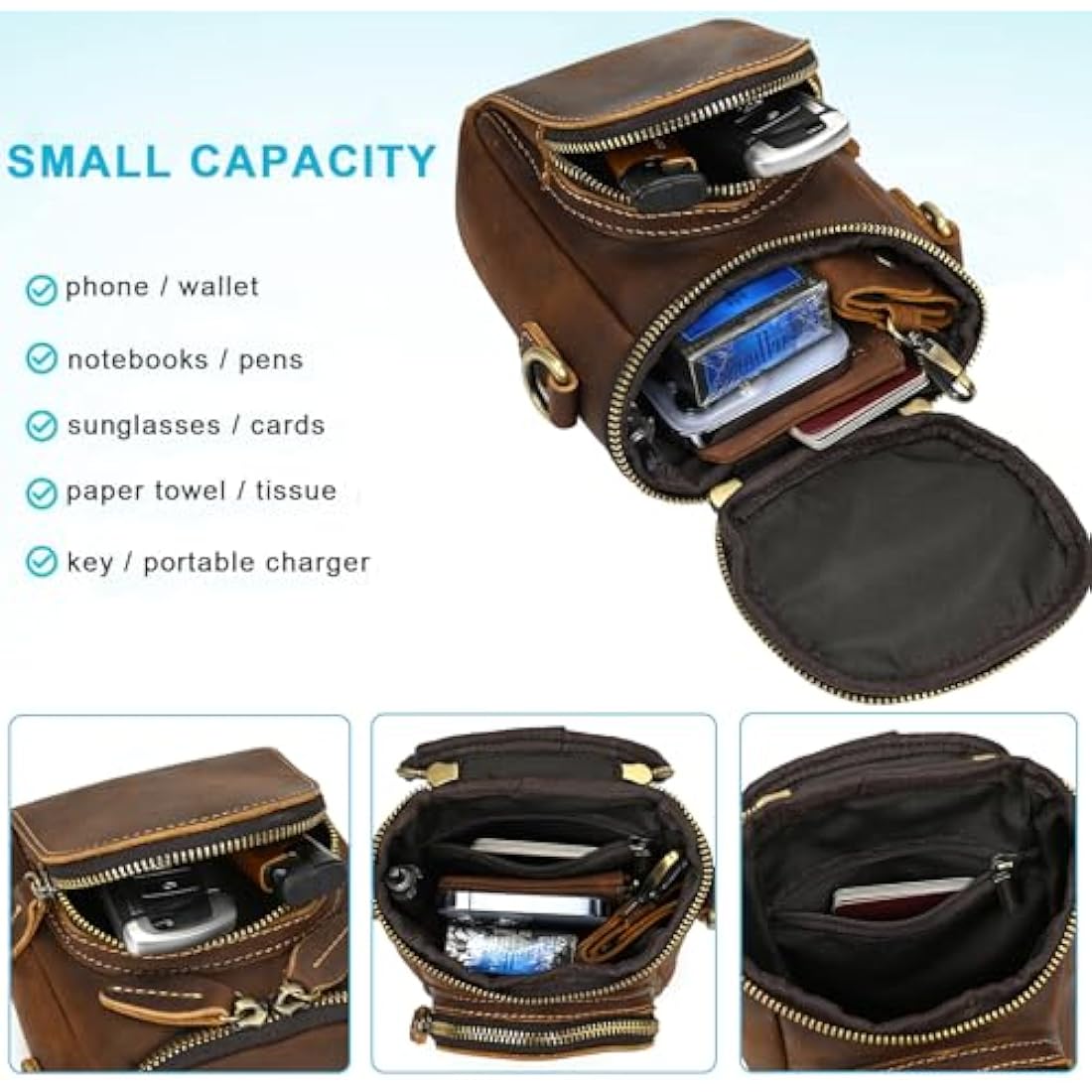 Mens Genuine Leather Waist Bag – Small Motorcycle Leg Pouch