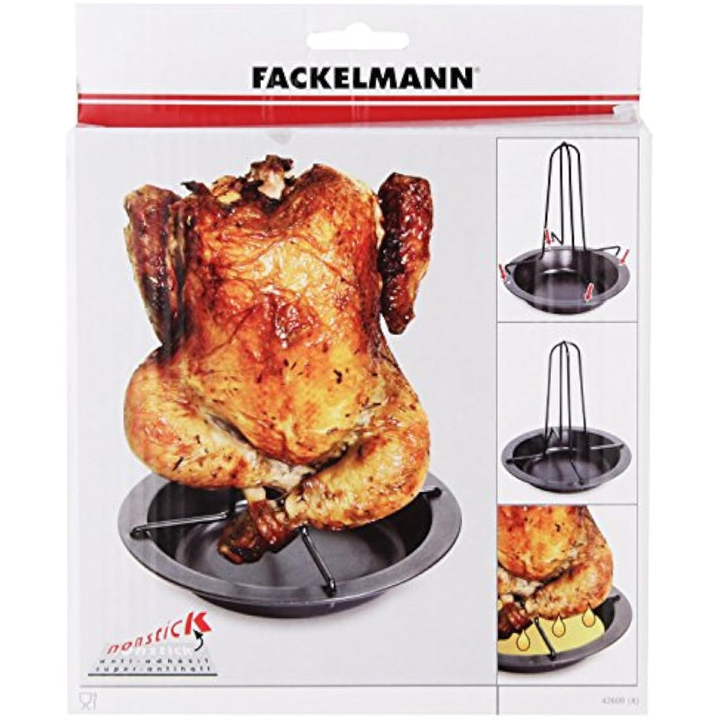 Fackelmann Vertical Chicken Roaster – Black Poultry Rack with Drip Pan