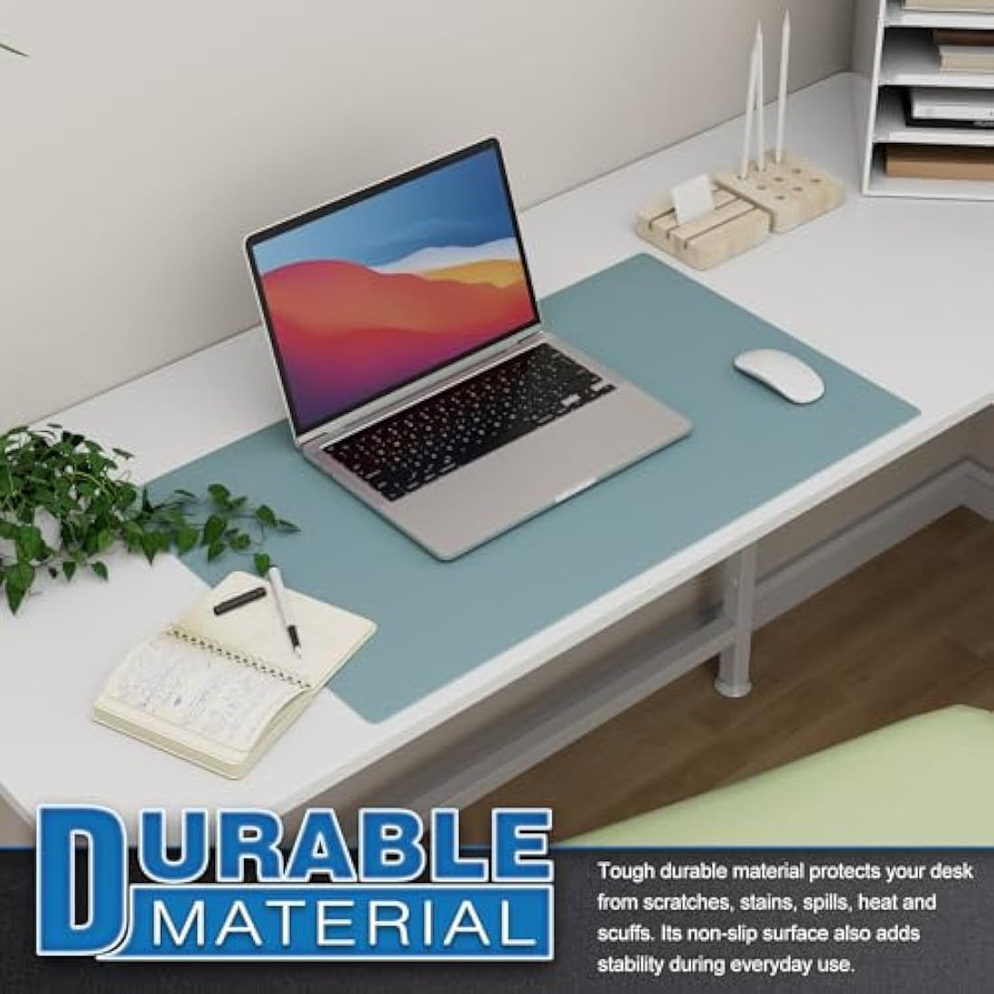 K KNODEL Leather Desk Mat - Dual-Sided Waterproof Mouse Pad, Light Blue