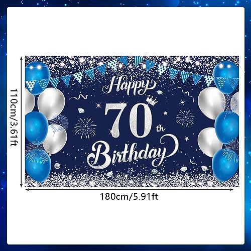 70th Birthday Banner – Blue & Silver Party Backdrop, 1.1x1.8m