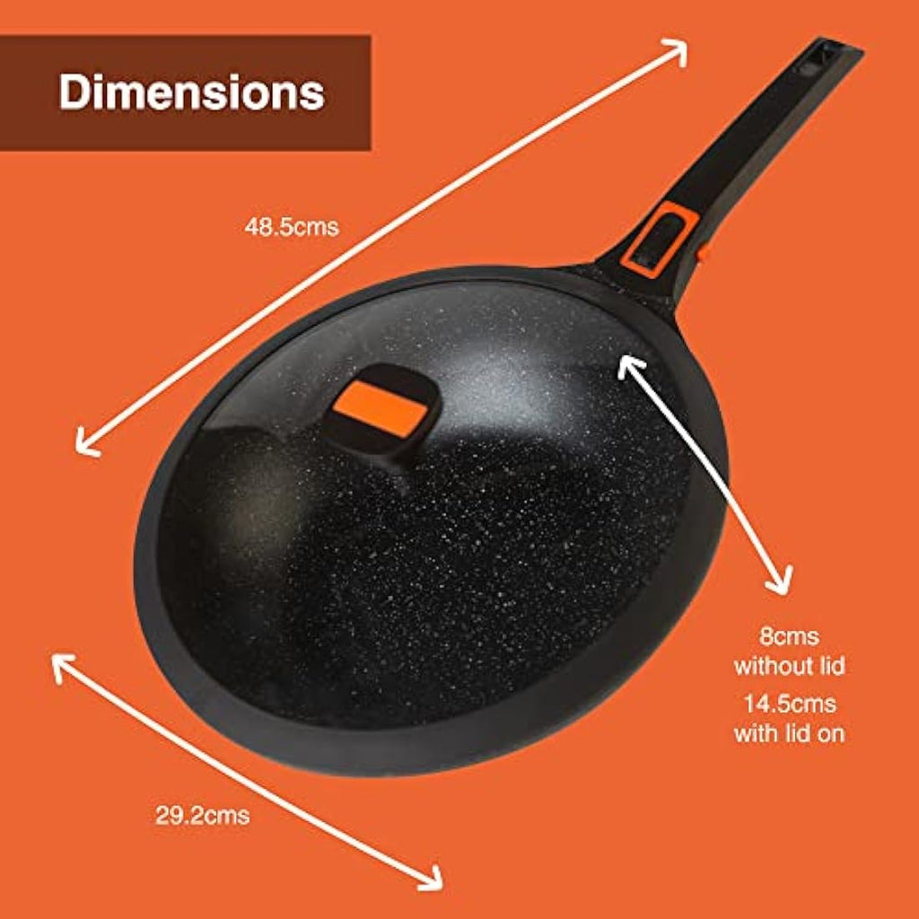 Pep Non-Stick Induction Wok with Lid and Detachable Handle - 29cm Aluminium
