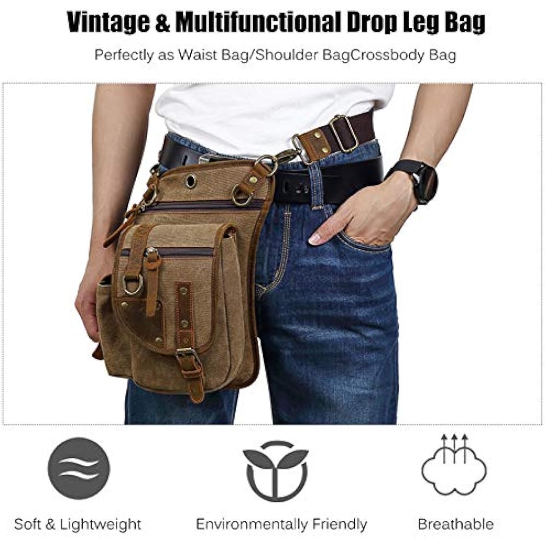Canvas Drop Leg Bag – Tactical Waist Pack for Hiking & Travel