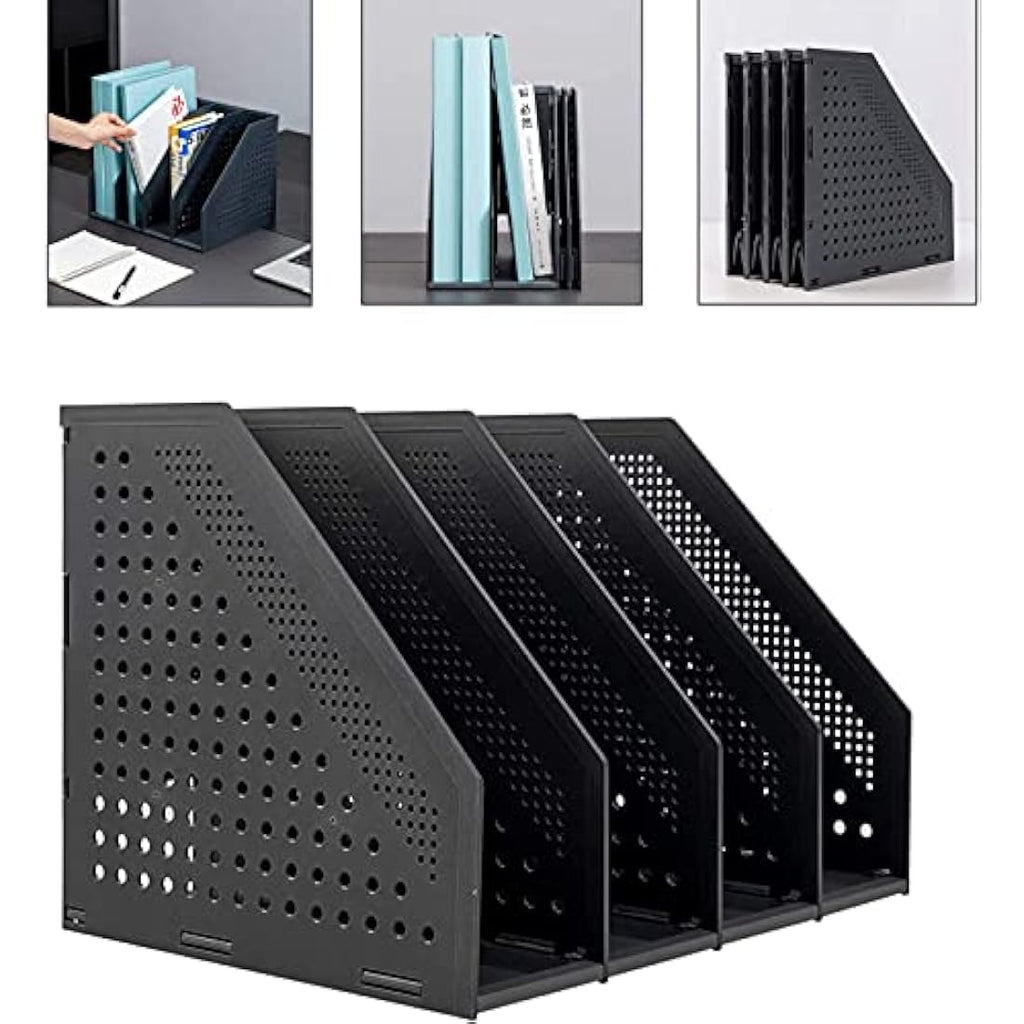 Sivelike Collapsible 4-Compartment A4 File Holder Desk Organizer - Dark Gray