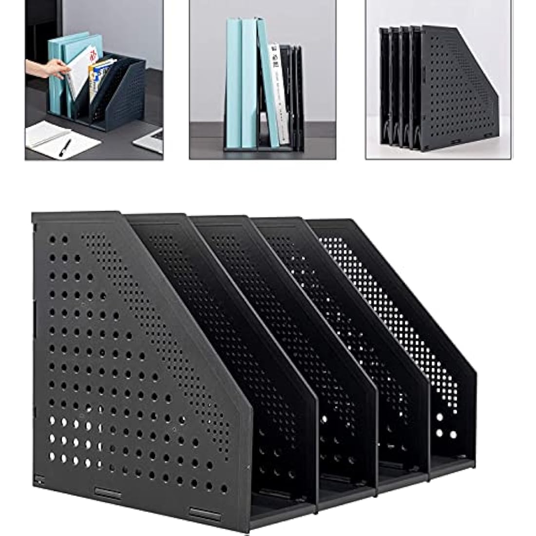 Sivelike Collapsible 4-Compartment A4 File Holder Desk Organizer - Dark Gray