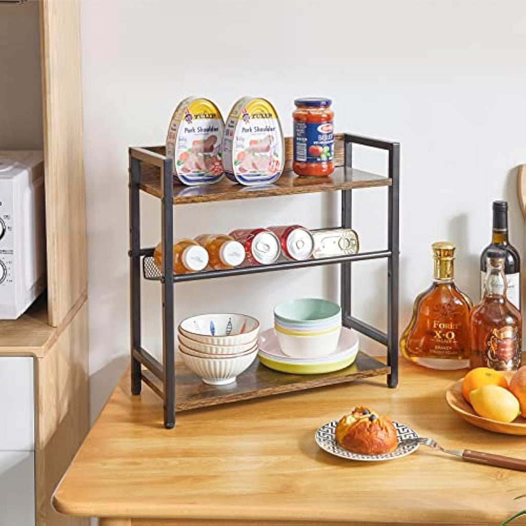 IBUYKE 3-Tier Spice Rack – Industrial Wood & Metal Countertop Organizer