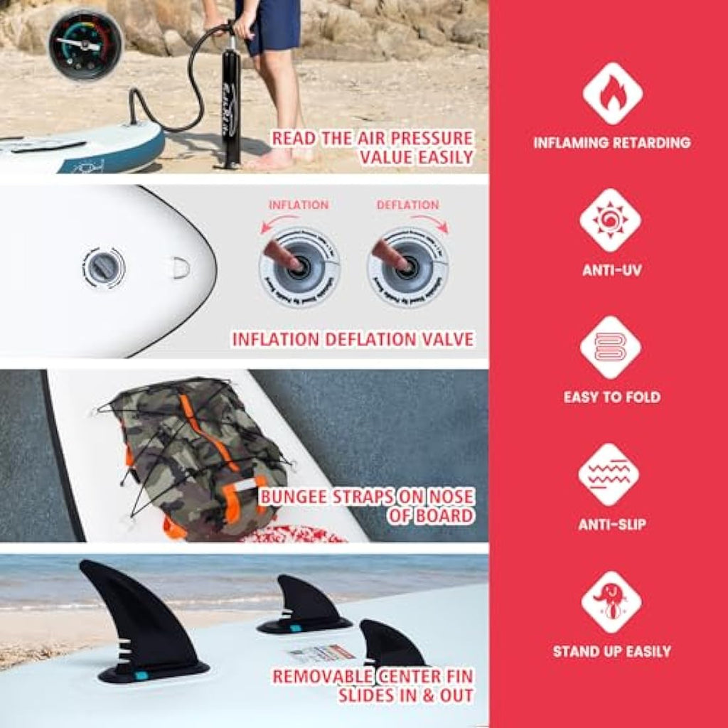 FunWater FEATH-R-LITE Inflatable Stand Up Paddle Board with SUP Accessories