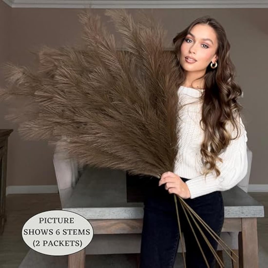 VOULUX Dark Brown Faux Pampas Grass – 115cm Tall Silk Artificial Stems