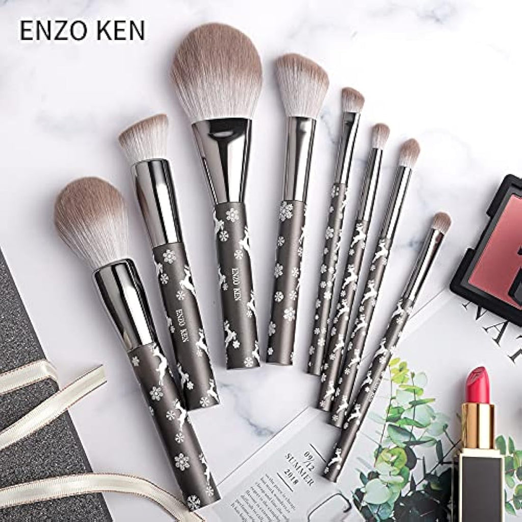ENZO KEN Professional Goat Hair Makeup Brush Set | Snowflake Design