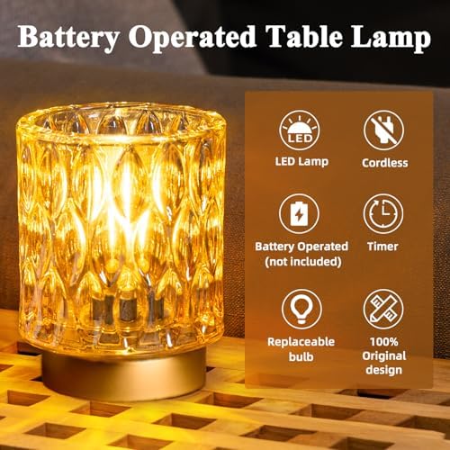 Battery Operated Glass Table Lamps with Timer – Set of 2